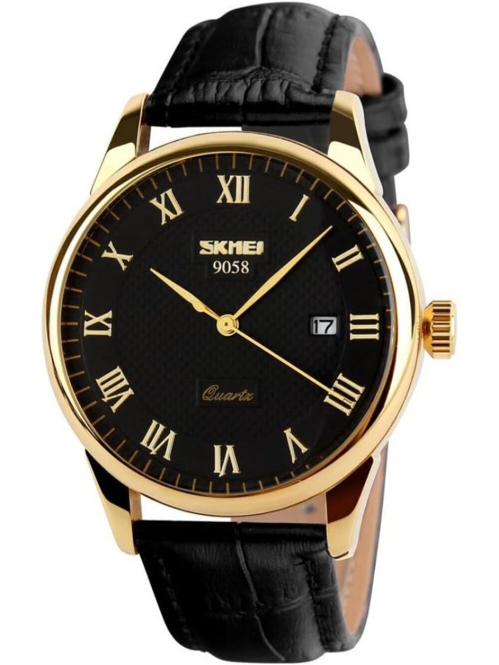 Men's Black Resist Analog Quartz Leather Band Roman Numeral Casual Wrist Watch